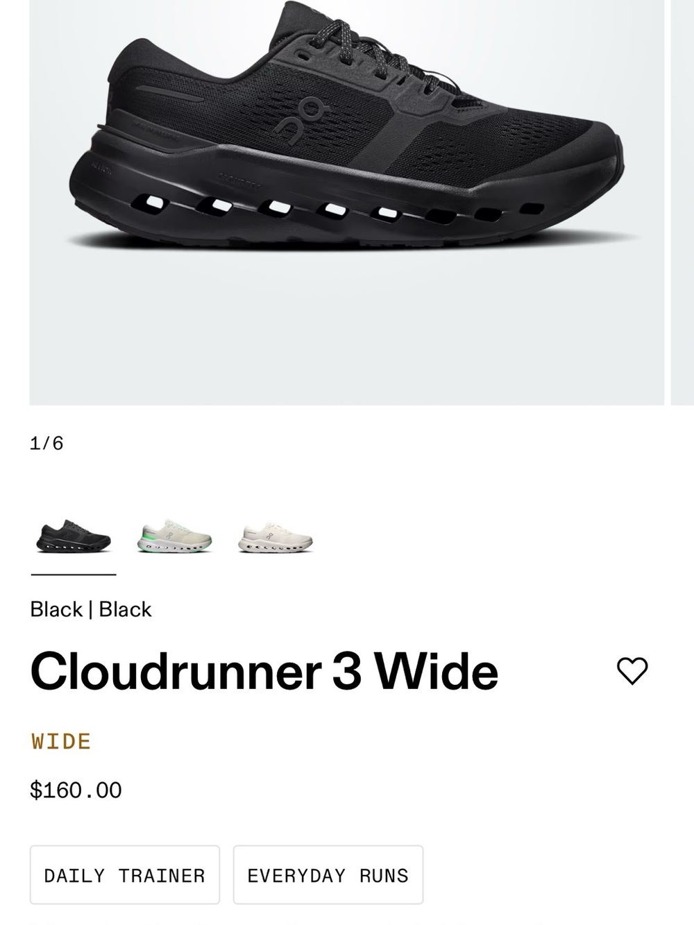 On Running Cloudrunner 3 Wide — Black
